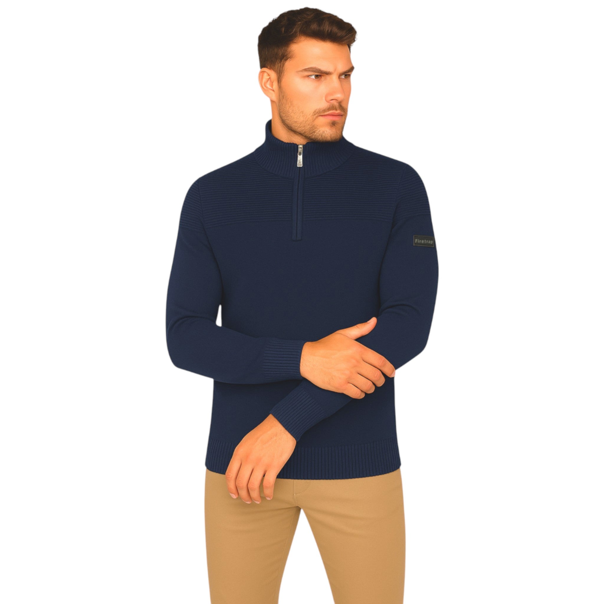 Men's ¼ Zip Noble Funnel Neck Jumper - Ex Store 'Firetrap'